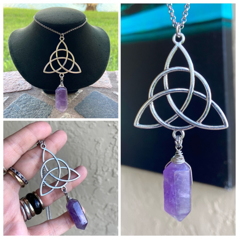 Genuine amethyst crystal celtic knot necklace